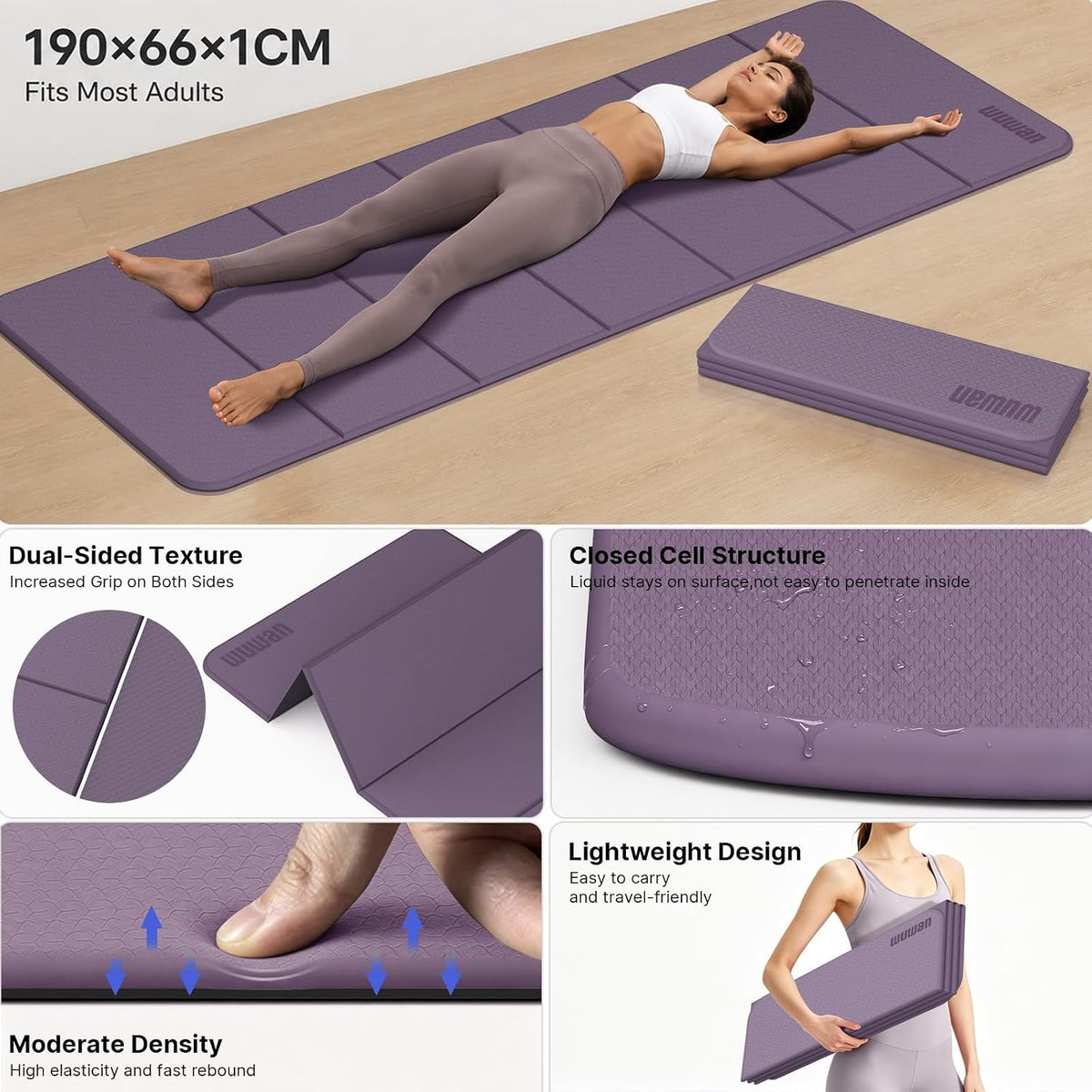Yoga Mat Thick 10mm, Foldable Yoga Mat 75 x 26 x 0.4 Inches
