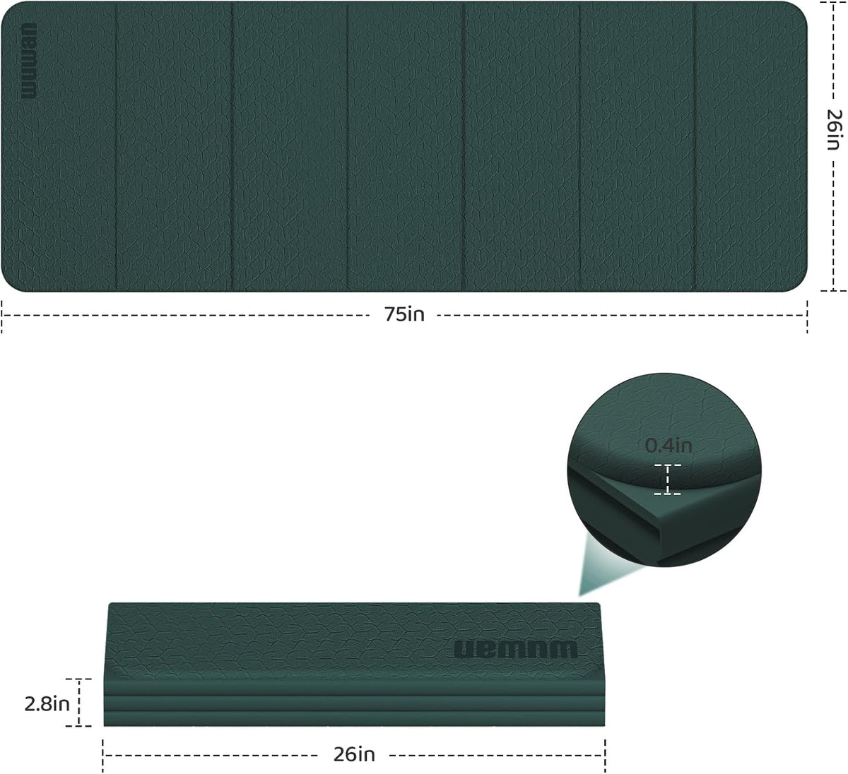Yoga Mat Thick 10mm, Foldable Yoga Mat 75 x 26 x 0.4 Inches