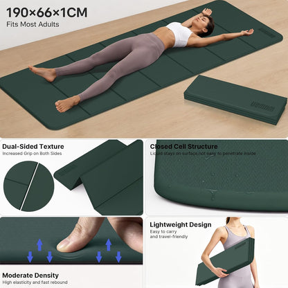 Yoga Mat Thick 10mm, Foldable Yoga Mat 75 x 26 x 0.4 Inches