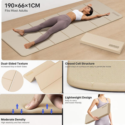 Yoga Mat Thick 10mm, Foldable Yoga Mat 75 x 26 x 0.4 Inches