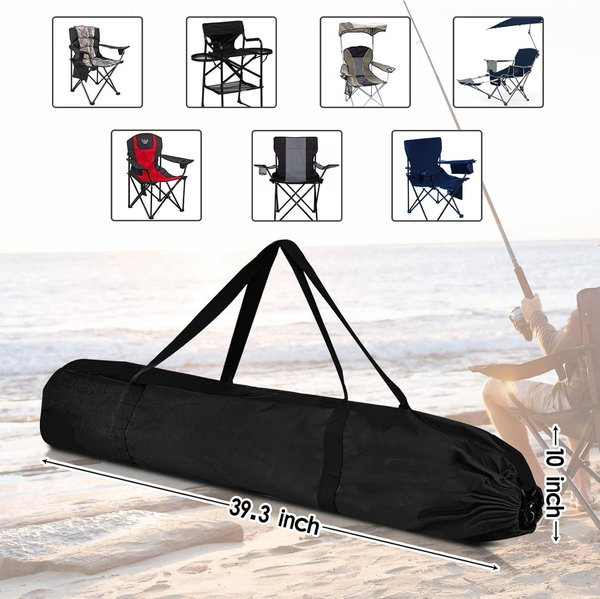 2-Pack Camp Chair Replacement Carry Bag Nylon Storage Sack for Folding Chairs, Portable Travel Organizer for Outdoor Camping, Hiking, Picnic (Bag Only, Chair Not Included), 39.3" x 10"
