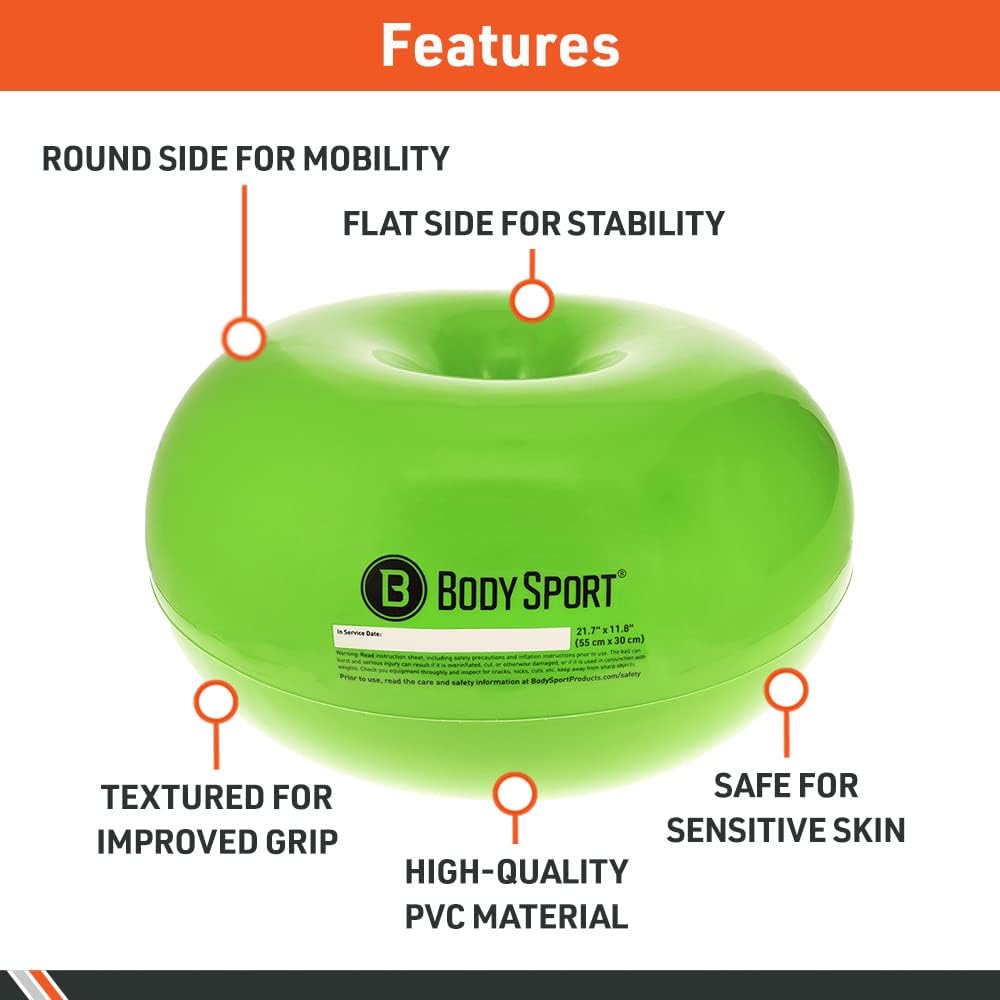 Donut Ball – Durable, Inflatable Exercise Ball for Balance & Stability Training, Yoga, & Pilates Workouts – Use in Home, Office, Gym, or Classroom