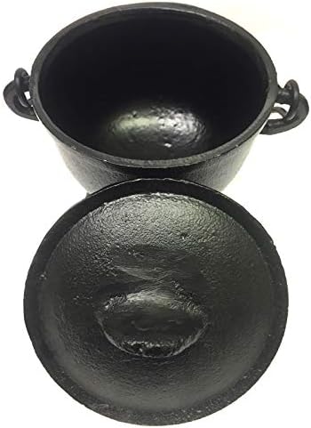 . Cast Iron Cauldron w/handle & lid, ideal for smudging, incense burning, ritual purpose, decoration, halloween decoration, candle holder, etc. (Pot Style 4" Dia (BR90))