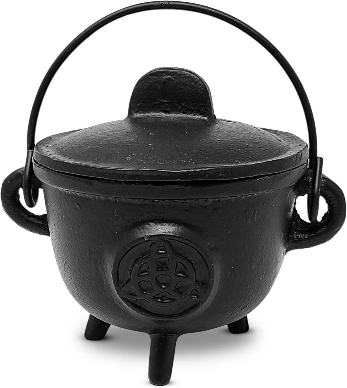 . Cast Iron Cauldron w/handle & lid, ideal for smudging, incense burning, ritual purpose, decoration, halloween decoration, candle holder, etc. (Pot Style 4" Dia (BR90))