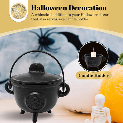 . Cast Iron Cauldron w/handle & lid, ideal for smudging, incense burning, ritual purpose, decoration, halloween decoration, candle holder, etc. (Pot Style 4" Dia (BR90))