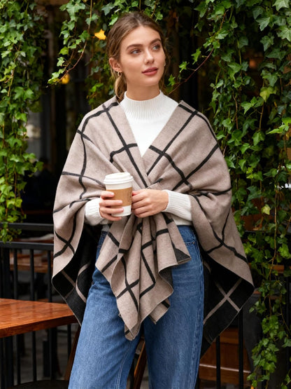 Women Shawl Wrap Poncho Open Front Cardigan Shawl for Fall Winter - Colors B