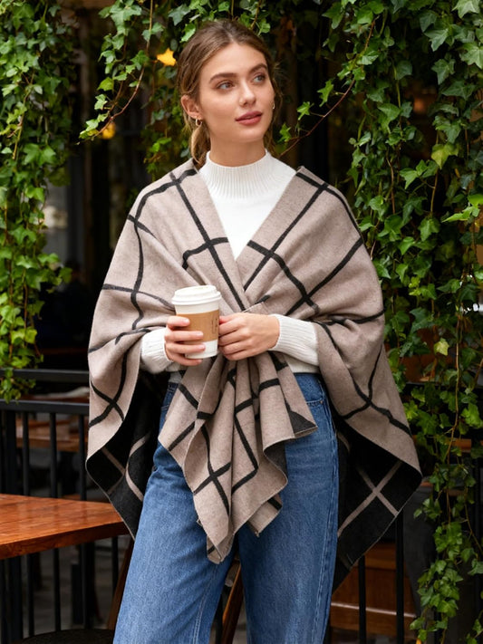 Women Shawl Wrap Poncho Open Front Cardigan Shawl for Fall Winter - Colors B