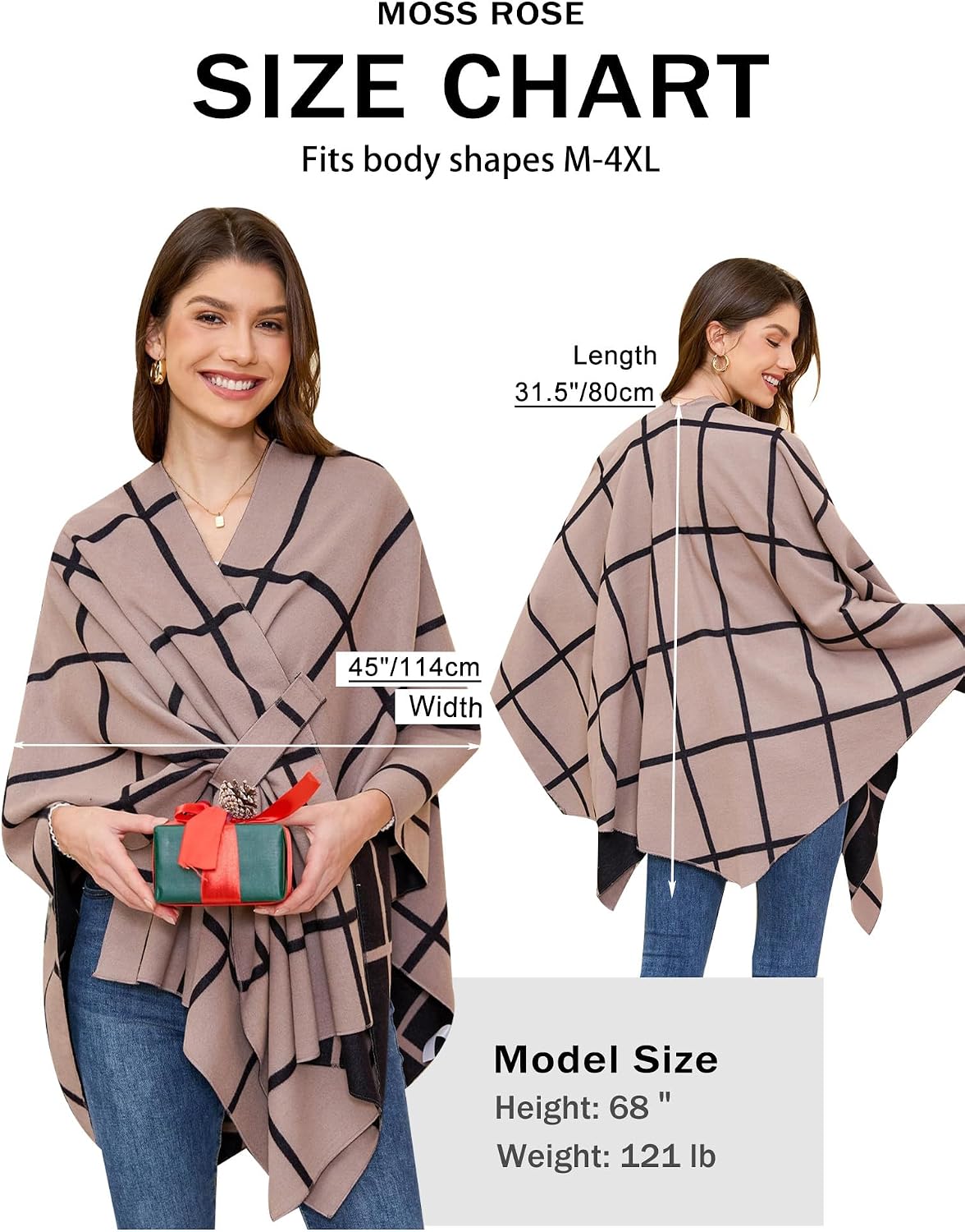 Women Shawl Wrap Poncho Open Front Cardigan Shawl for Fall Winter - Colors B