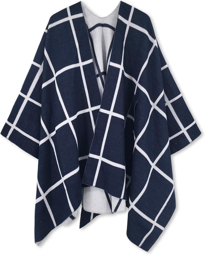 Women Shawl Wrap Poncho Open Front Cardigan Shawl for Fall Winter - Colors B