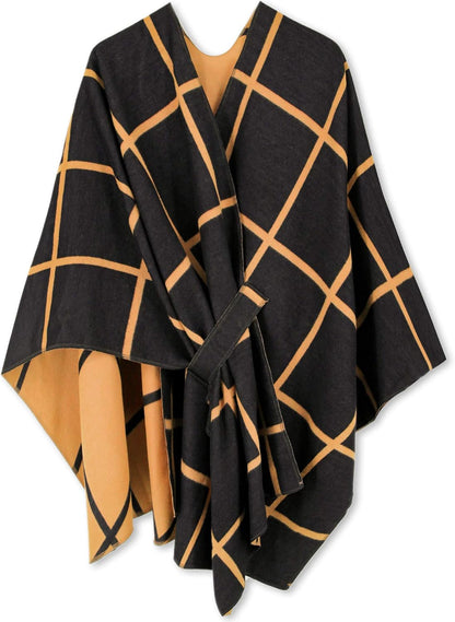 Women Shawl Wrap Poncho Open Front Cardigan Shawl for Fall Winter - Colors B