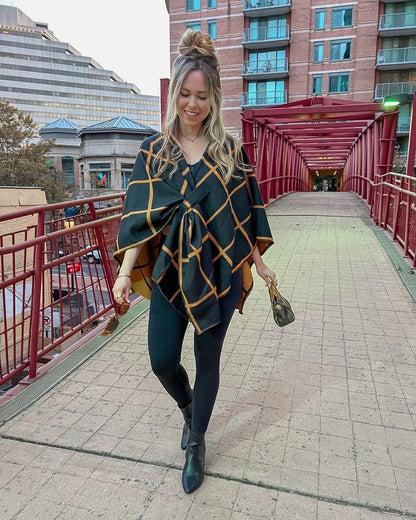Women Shawl Wrap Poncho Open Front Cardigan Shawl for Fall Winter - Colors B