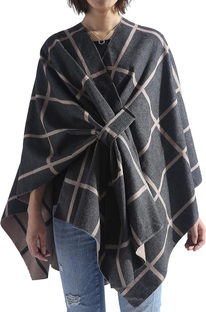 Women Shawl Wrap Poncho Open Front Cardigan Shawl for Fall Winter - Colors B
