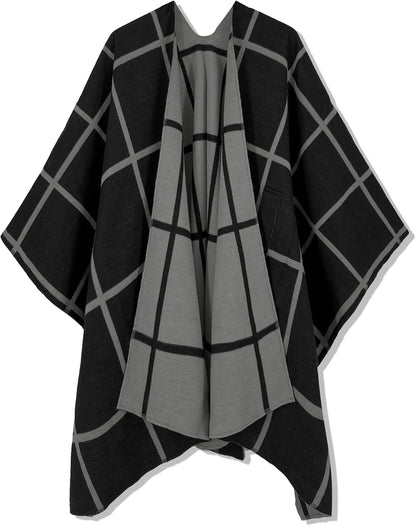 Women Shawl Wrap Poncho Open Front Cardigan Shawl for Fall Winter - Colors B