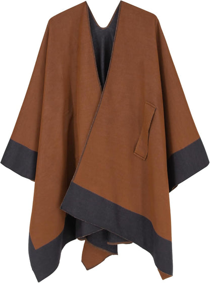 Women Shawl Wrap Poncho Open Front Cardigan Shawl for Fall Winter - Colors B