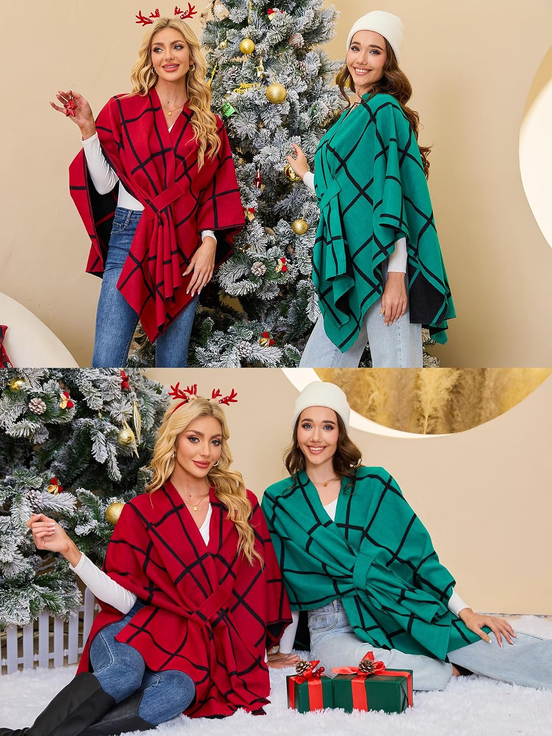 Women Shawl Wrap Poncho Open Front Cardigan Shawl for Fall Winter - Colors B