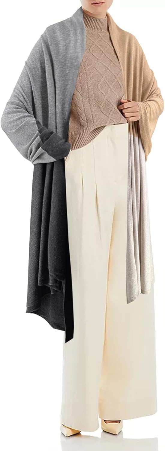 Women Shawl Wrap Poncho Open Front Cardigan Shawl for Fall Winter - Colors B