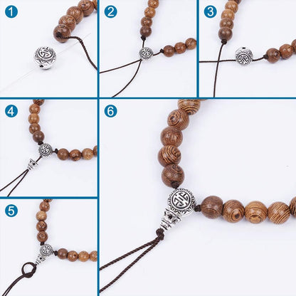 Pandahall 10Sets/20pcs Tibetan Silver Guru Bead Prayer Beads Charms Sets 3-Hole Round & Calabash Buddha Head Beads Cap Antique Silver Mala Jewelry Making