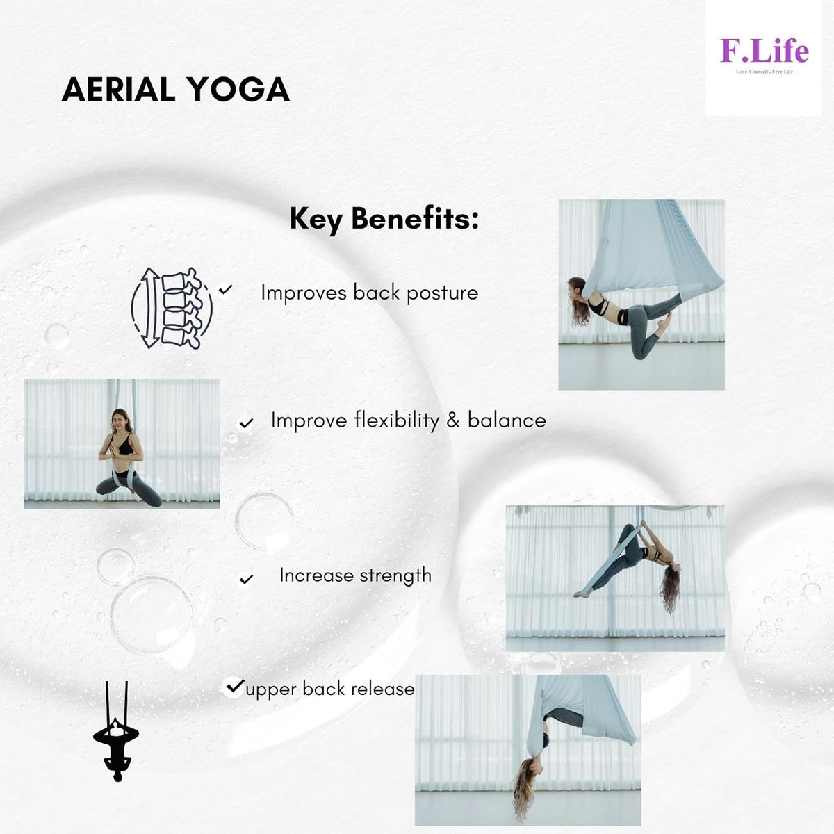 Aerial Yoga Hammock kit- Yoga Swing Multicolor 5 yards-Flying Yoga Include Daisy Chain,Carabiner and Pose Guide