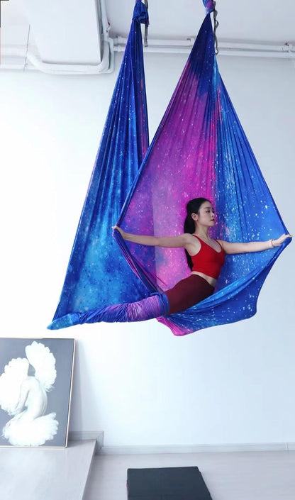 Aerial Yoga Hammock kit- Yoga Swing Multicolor 5 yards-Flying Yoga Include Daisy Chain,Carabiner and Pose Guide