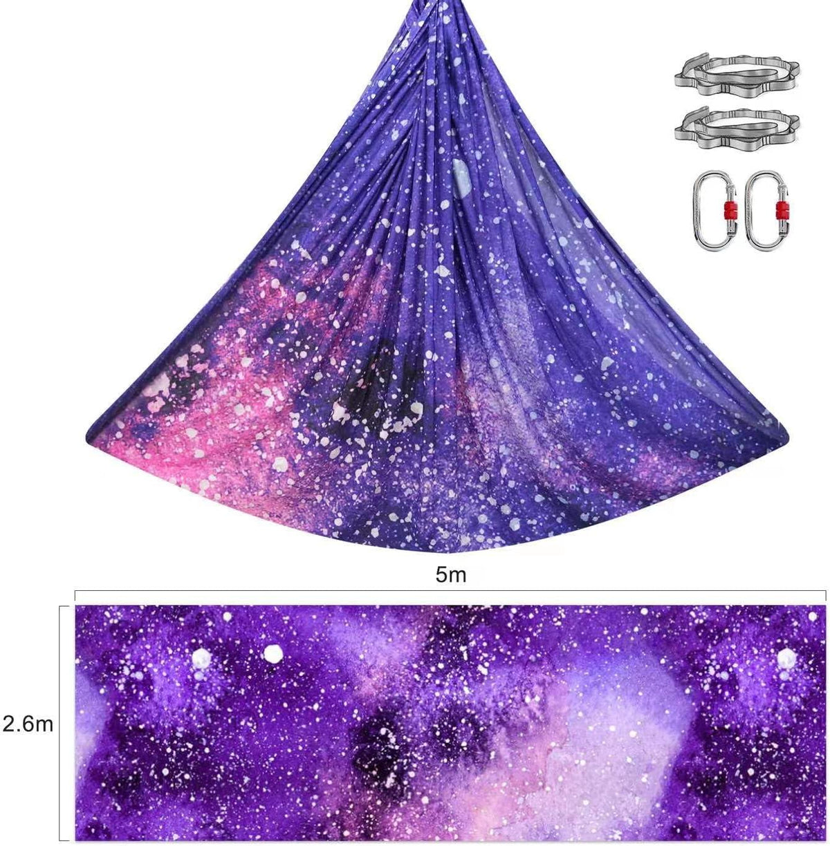 Aerial Yoga Hammock kit- Yoga Swing Multicolor 5 yards-Flying Yoga Include Daisy Chain,Carabiner and Pose Guide