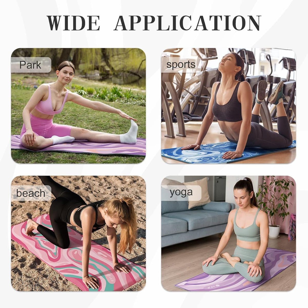 Yoga Mat Towel Cover with Large Corner Pockets, Non Slip Grip Microfiber Mat Cover Mat for Hot Yoga, Pilates and Gym Workout, 74" L x 26" W, Purple