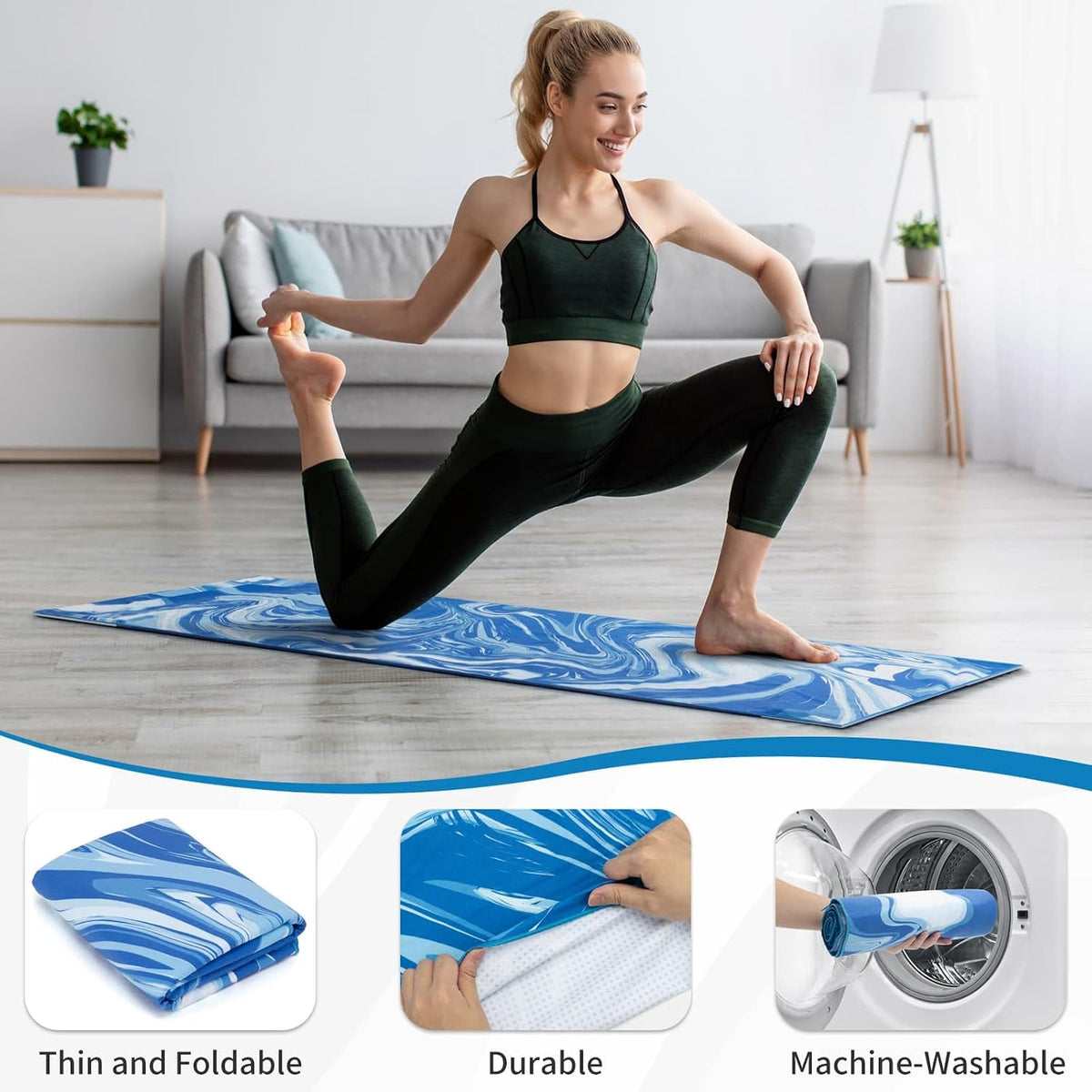 Yoga Mat Towel Cover with Large Corner Pockets, Non Slip Grip Microfiber Mat Cover Mat for Hot Yoga, Pilates and Gym Workout, 74" L x 26" W, Purple