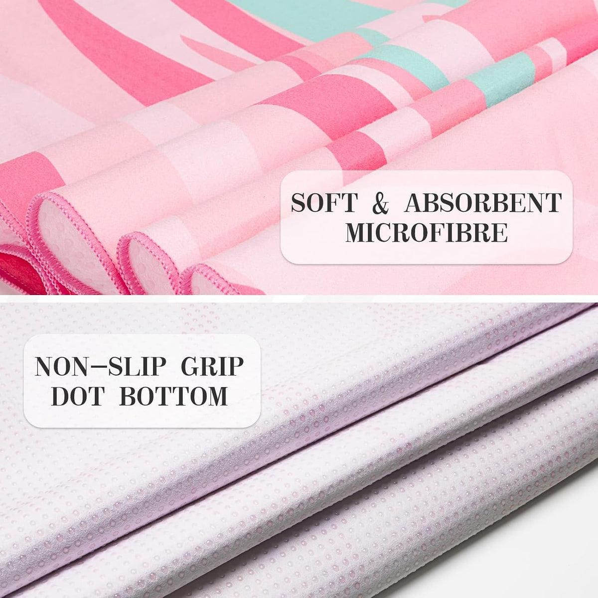 Yoga Mat Towel Cover with Large Corner Pockets, Non Slip Grip Microfiber Mat Cover Mat for Hot Yoga, Pilates and Gym Workout, 74" L x 26" W, Purple