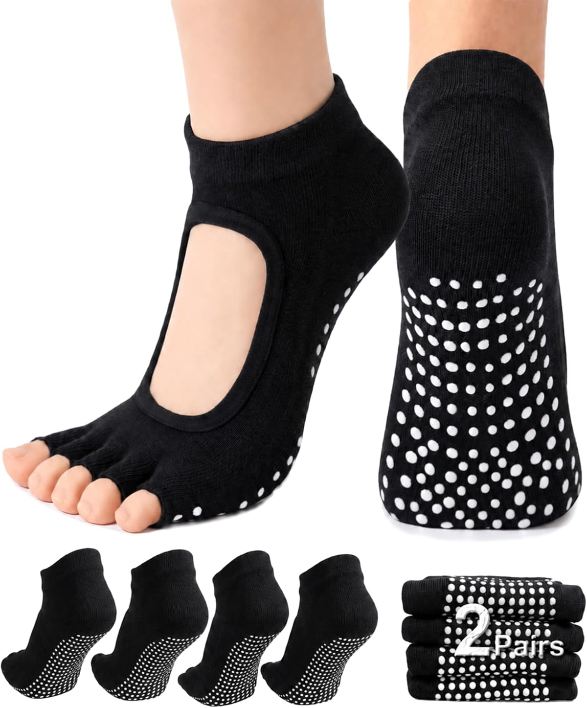 1/2 Pairs Pilates Toeless Socks with Grips for Women Yoga