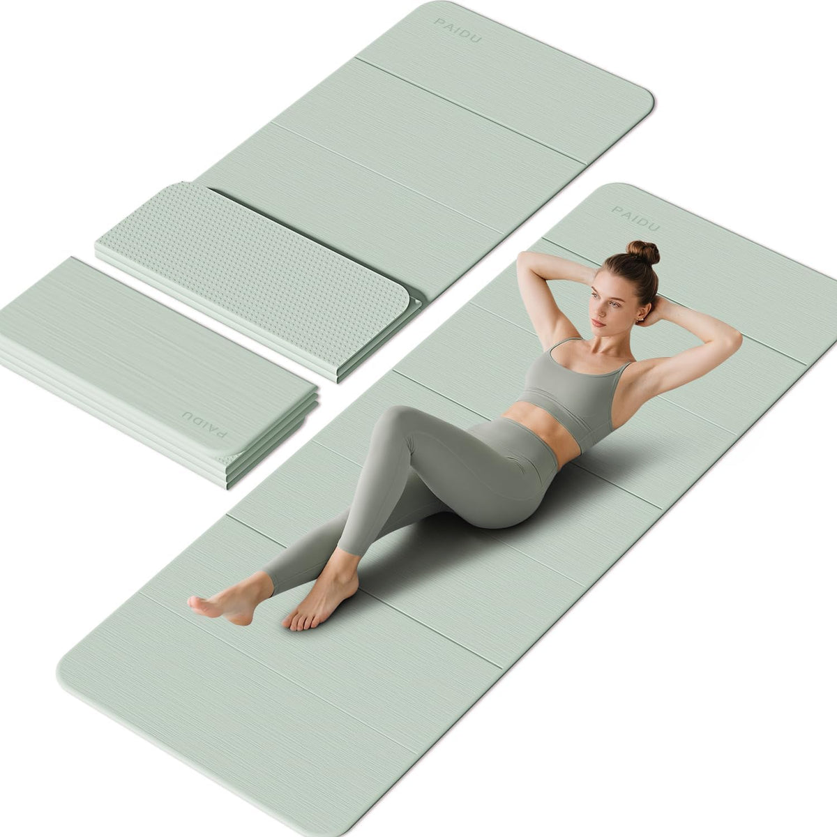 Foldable Yoga Mat - 10mm Extra Thick, 75"26" Non-Slip Exercise Fitness Mat | SGS Eco-Certified, Portable for Yoga/Pilates/Studio/Home Workout (Green)