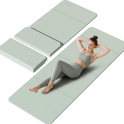 Foldable Yoga Mat - 10mm Extra Thick, 75"26" Non-Slip Exercise Fitness Mat | SGS Eco-Certified, Portable for Yoga/Pilates/Studio/Home Workout (Green)