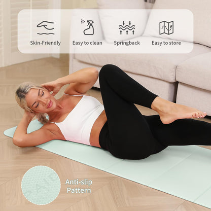 Foldable Yoga Mat - 10mm Extra Thick, 75"26" Non-Slip Exercise Fitness Mat | SGS Eco-Certified, Portable for Yoga/Pilates/Studio/Home Workout (Green)