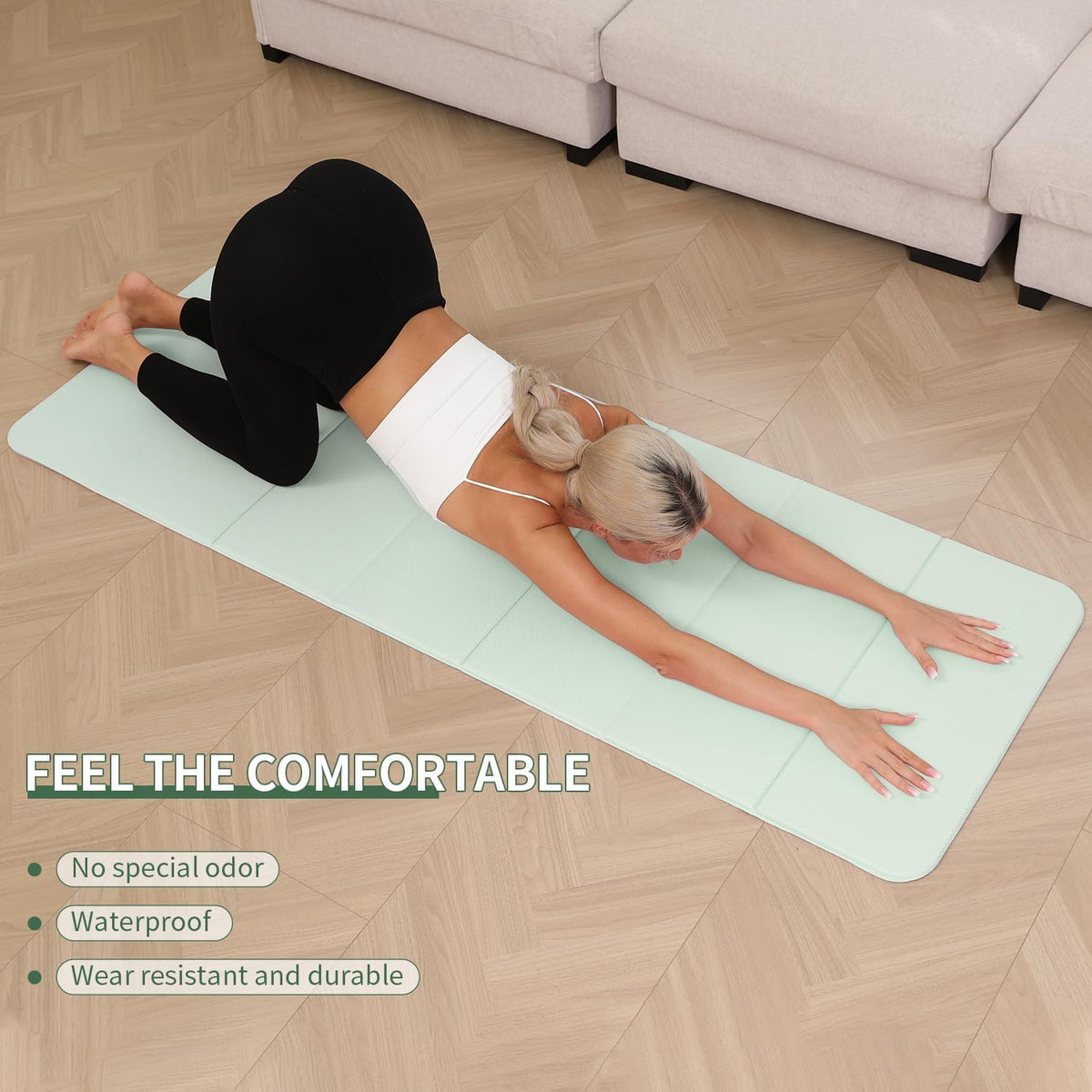 Foldable Yoga Mat - 10mm Extra Thick, 75"26" Non-Slip Exercise Fitness Mat | SGS Eco-Certified, Portable for Yoga/Pilates/Studio/Home Workout (Green)