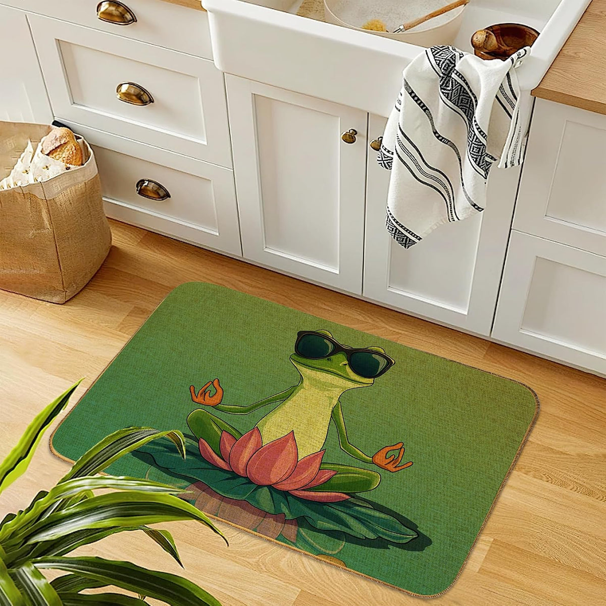 Doormat Yoga Frog Front Door Mat Indoor Outdoor Entrance,Pink Lotus Flower Door Mat Waterproof Low Profile All-Season,Easy Clean Patio Porch Entryway Floor Rug 17x29 Inch
