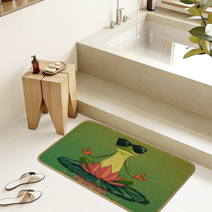 Doormat Yoga Frog Front Door Mat Indoor Outdoor Entrance,Pink Lotus Flower Door Mat Waterproof Low Profile All-Season,Easy Clean Patio Porch Entryway Floor Rug 17x29 Inch