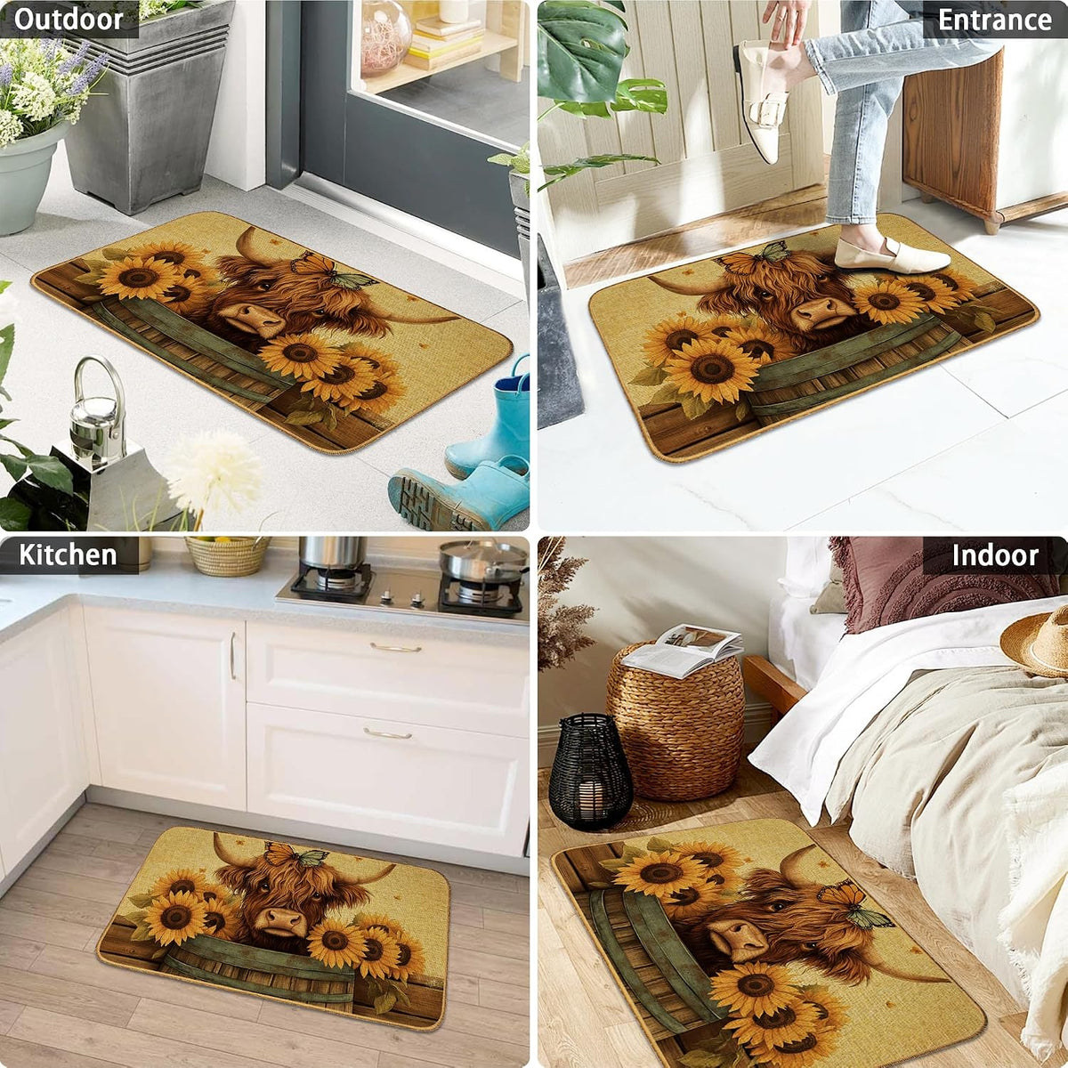Doormat Yoga Frog Front Door Mat Indoor Outdoor Entrance,Pink Lotus Flower Door Mat Waterproof Low Profile All-Season,Easy Clean Patio Porch Entryway Floor Rug 17x29 Inch