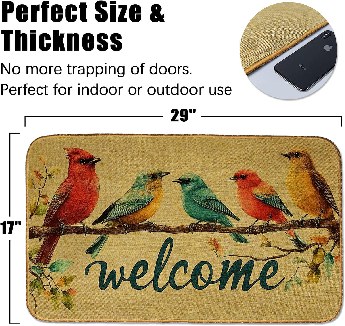 Doormat Yoga Frog Front Door Mat Indoor Outdoor Entrance,Pink Lotus Flower Door Mat Waterproof Low Profile All-Season,Easy Clean Patio Porch Entryway Floor Rug 17x29 Inch