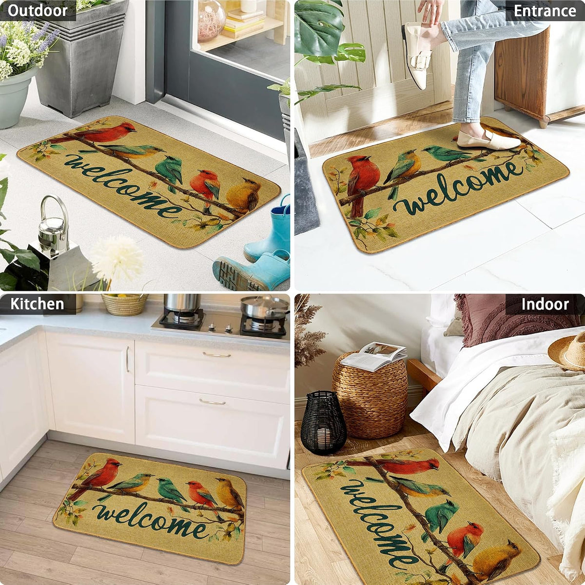 Doormat Yoga Frog Front Door Mat Indoor Outdoor Entrance,Pink Lotus Flower Door Mat Waterproof Low Profile All-Season,Easy Clean Patio Porch Entryway Floor Rug 17x29 Inch