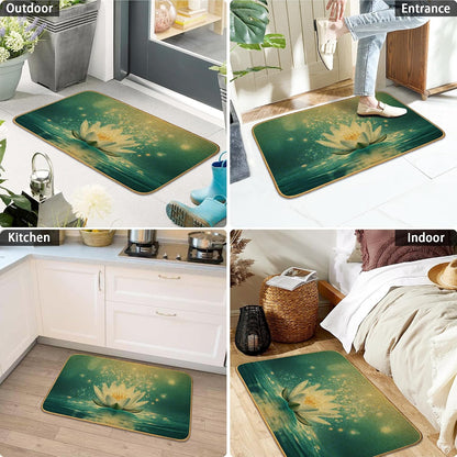 Doormat Yoga Frog Front Door Mat Indoor Outdoor Entrance,Pink Lotus Flower Door Mat Waterproof Low Profile All-Season,Easy Clean Patio Porch Entryway Floor Rug 17x29 Inch