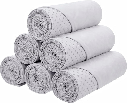 6 Pack Yoga Towel Non Slip 72" x 24" Microfiber Grip Dots, Gray