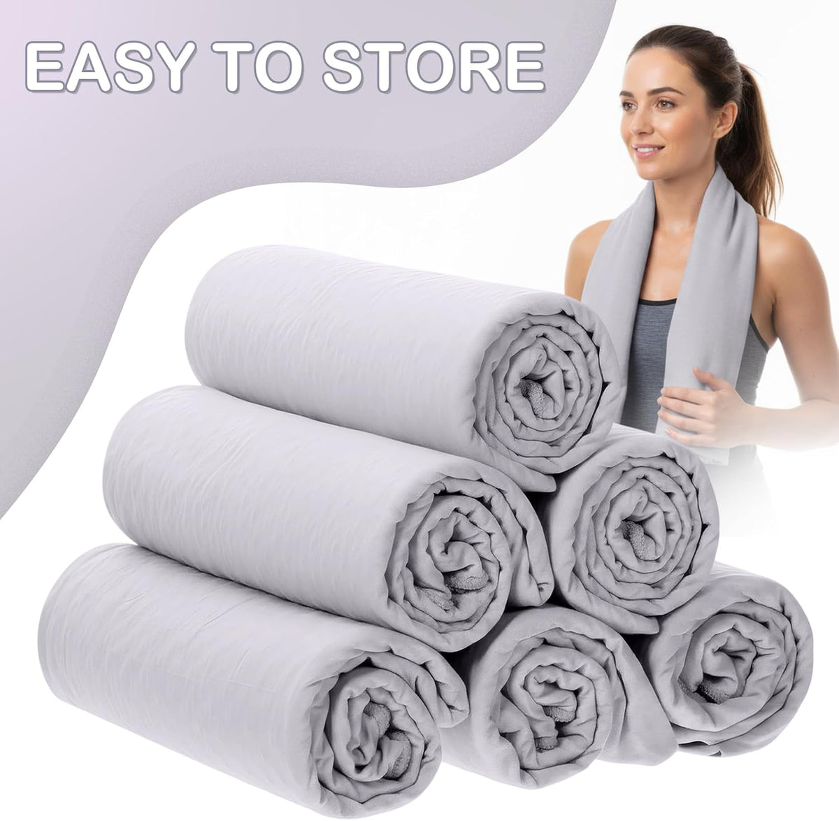 6 Pack Yoga Towel Non Slip 72" x 24" Microfiber Grip Dots, Gray