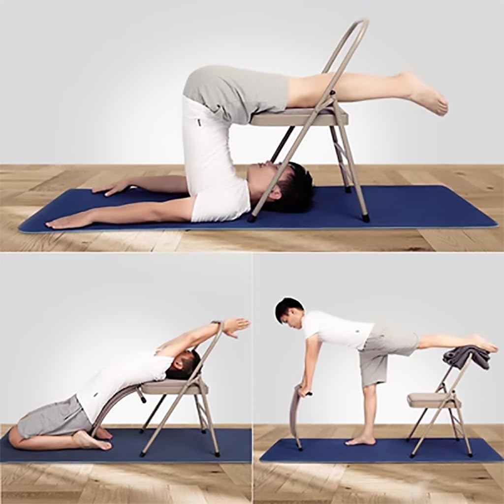 Pilates Yoga Chair, Yoga Auxiliary Chair with Lumbar Back Support, for Balance Handstand Training, Foldable Portable Yoga Chair, Iyengar Yoga Chair,Black