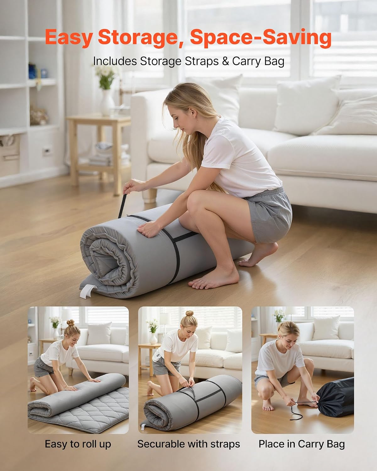 Japanese Floor Mattress, Futon Mattress, 100% High Density Comfortable Foam, Foldable Tatami Mat with Storage Bag, Sleeping Pad for Camping Dormitory Yoga