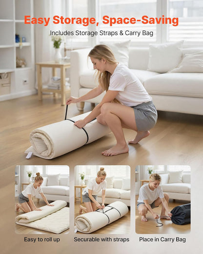 Japanese Floor Mattress, Futon Mattress, 100% High Density Comfortable Foam, Foldable Tatami Mat with Storage Bag, Sleeping Pad for Camping Dormitory Yoga