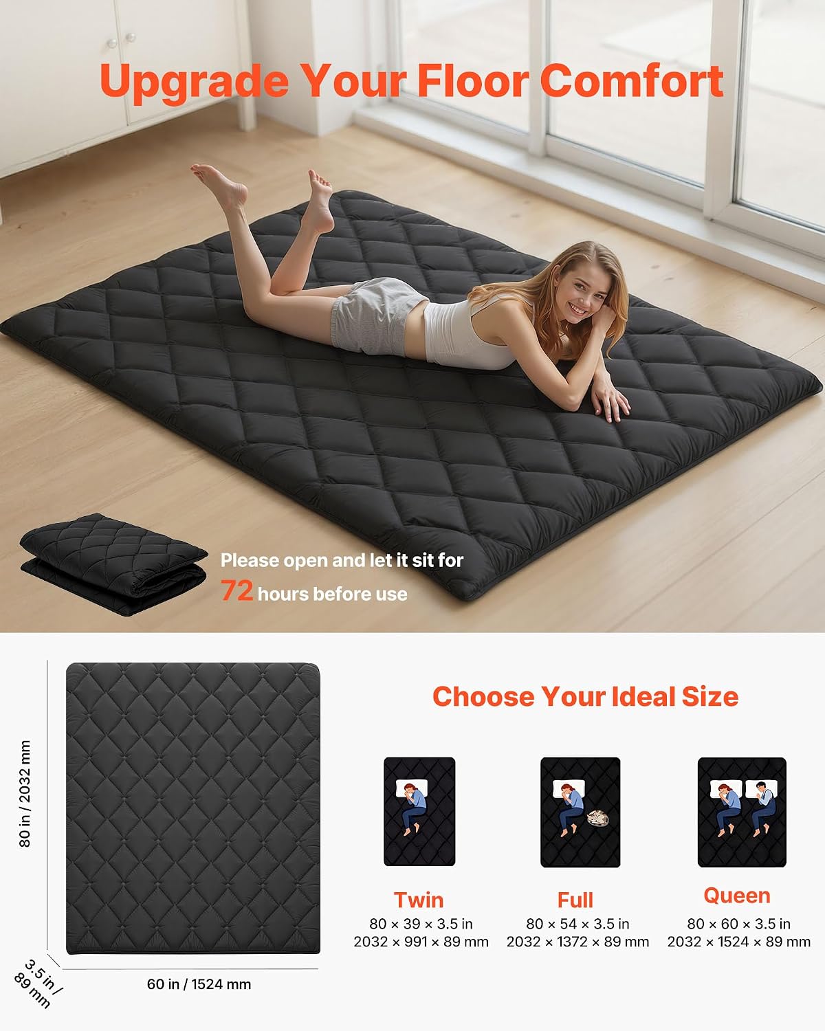 Japanese Floor Mattress, Futon Mattress, 100% High Density Comfortable Foam, Foldable Tatami Mat with Storage Bag, Sleeping Pad for Camping Dormitory Yoga