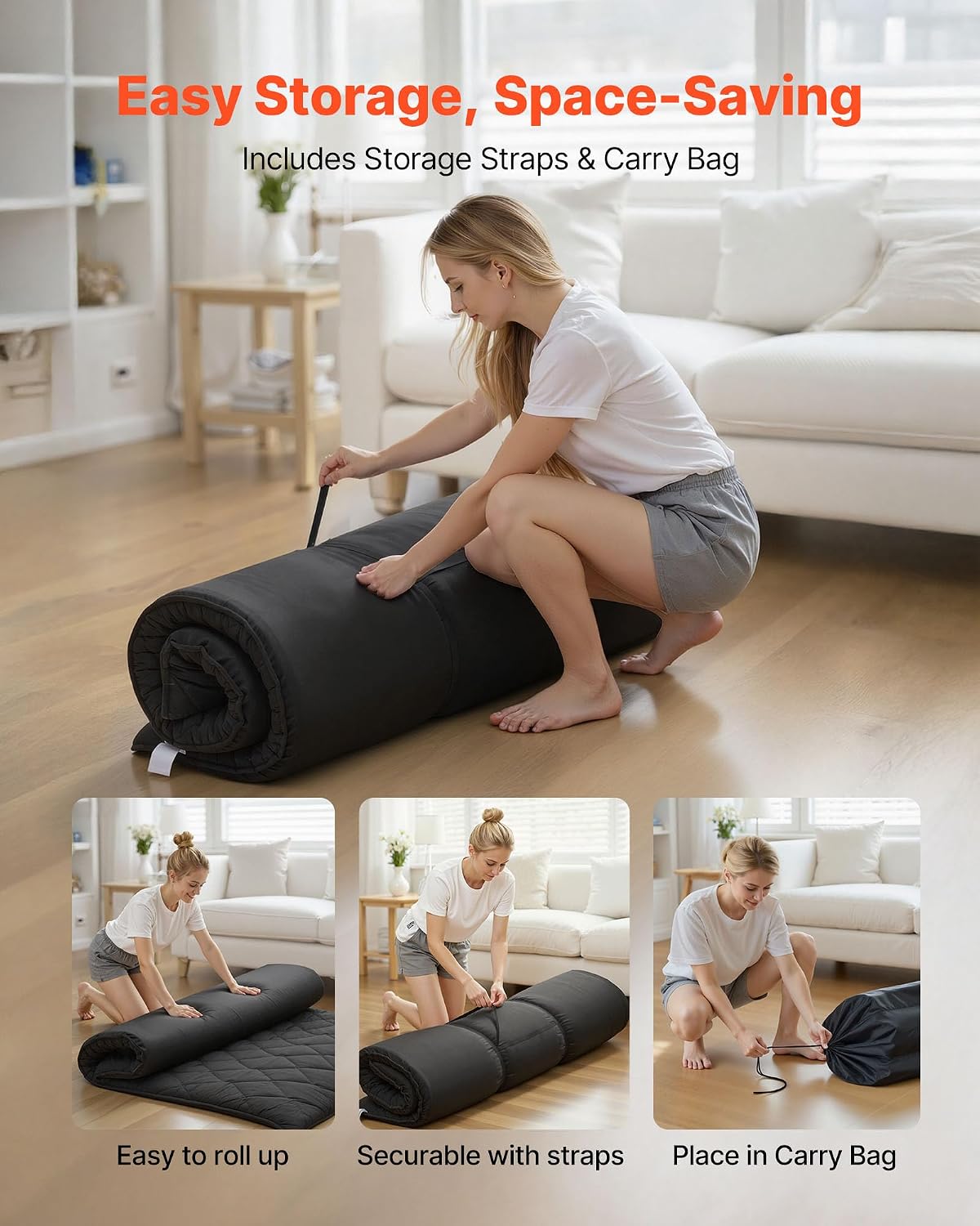 Japanese Floor Mattress, Futon Mattress, 100% High Density Comfortable Foam, Foldable Tatami Mat with Storage Bag, Sleeping Pad for Camping Dormitory Yoga