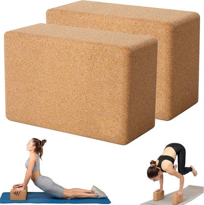Cork Yoga Blocks for Pilates & Meditation, Non-Slip Moisture-Proof Lightweight Bricks, Supportive Eco-Friendly Equipment for Stretching & Pose Enhancement(1pack/2pack)