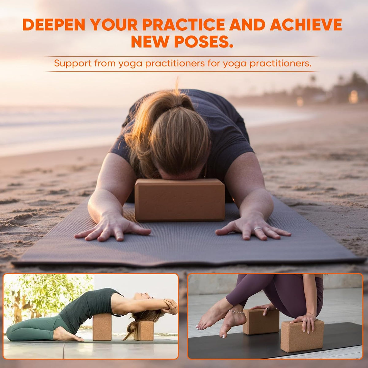 Cork Yoga Blocks for Pilates & Meditation, Non-Slip Moisture-Proof Lightweight Bricks, Supportive Eco-Friendly Equipment for Stretching & Pose Enhancement(1pack/2pack)