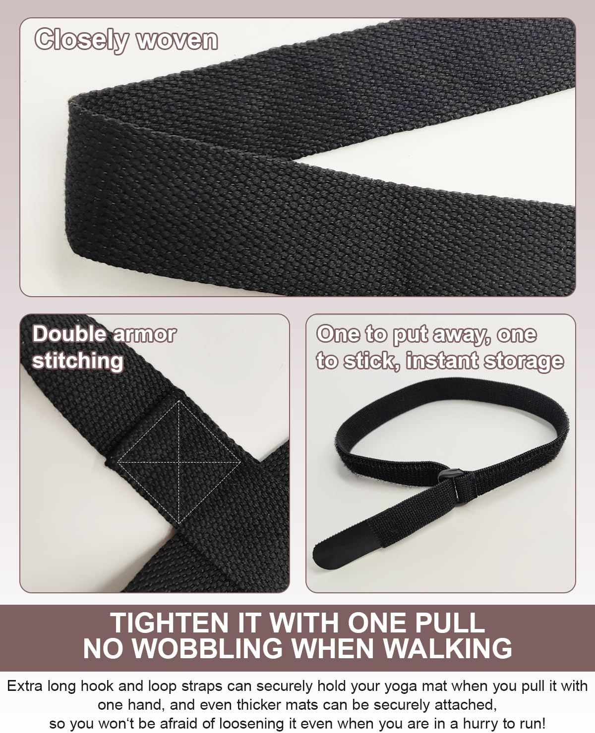 Yoga Mat Strap Carrier with Adjustable Hook-and-Loop for Most Mats