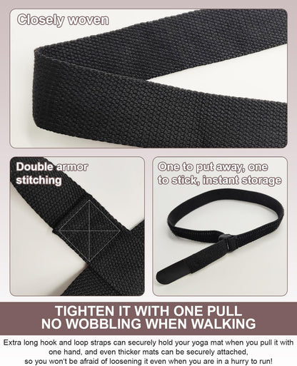 Yoga Mat Strap Carrier with Adjustable Hook-and-Loop for Most Mats