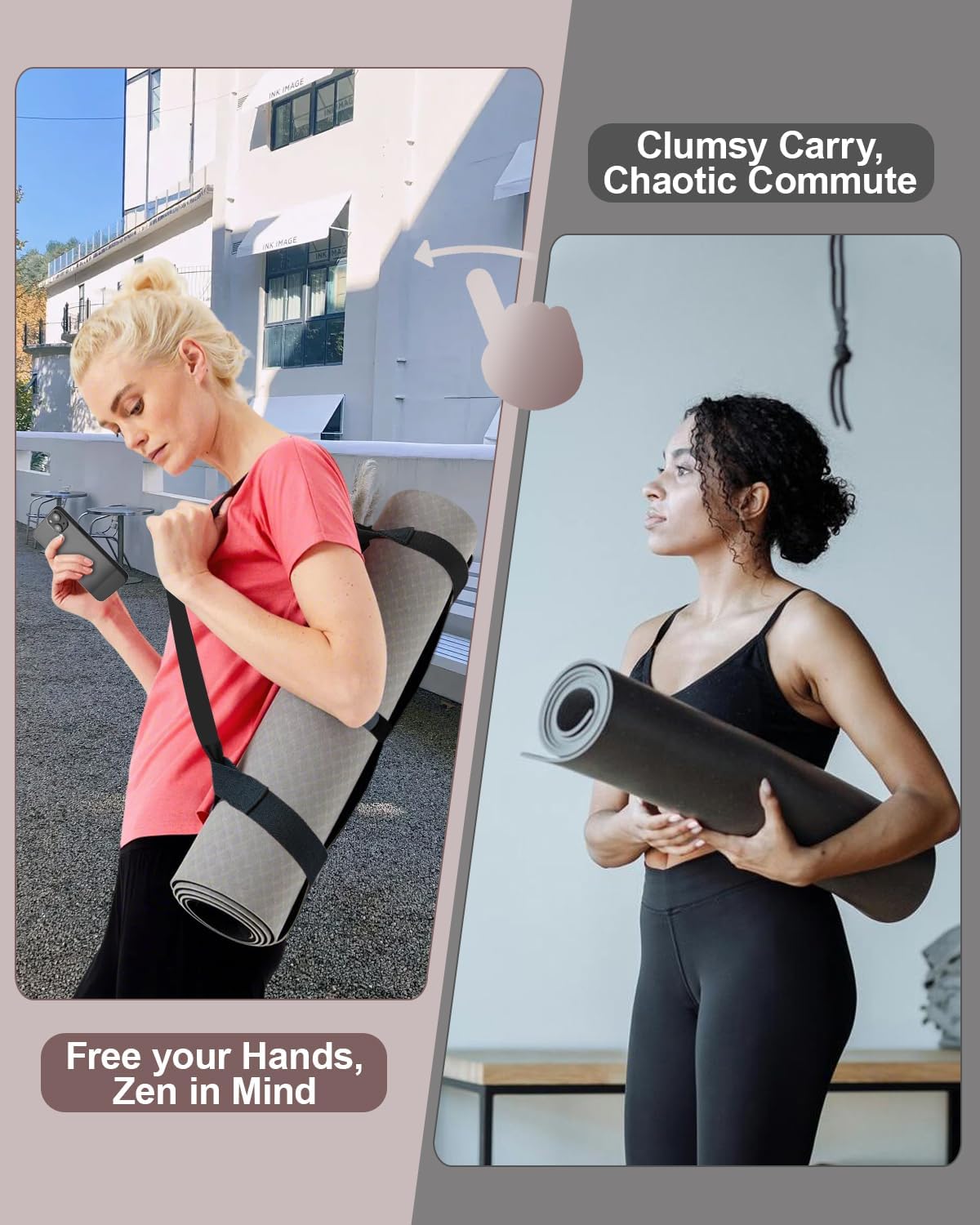 Yoga Mat Strap Carrier with Adjustable Hook-and-Loop for Most Mats
